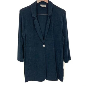 Chico’s Travelers Knit Blazer Women’s Size L Notched Lapel Stretch Slinky Navy - Picture 1 of 7