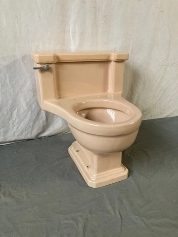 Vtg Mid Century  Deco 1 Piece Low Boy Toilet Persian Brown Tan Standard 26-23E Cover