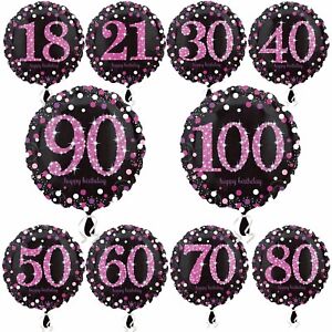 46cm Happy Birthday Folia Różowa Czarna Charakterystyka Balon z helem Impreza Dekoracja
