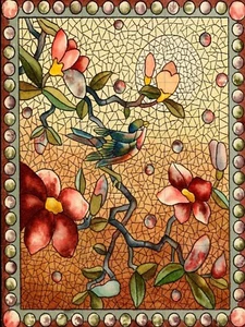 Mosaic Ceramic Panel of Birds and Flowers Backsplash Tile Mural Art - Picture 1 of 2
