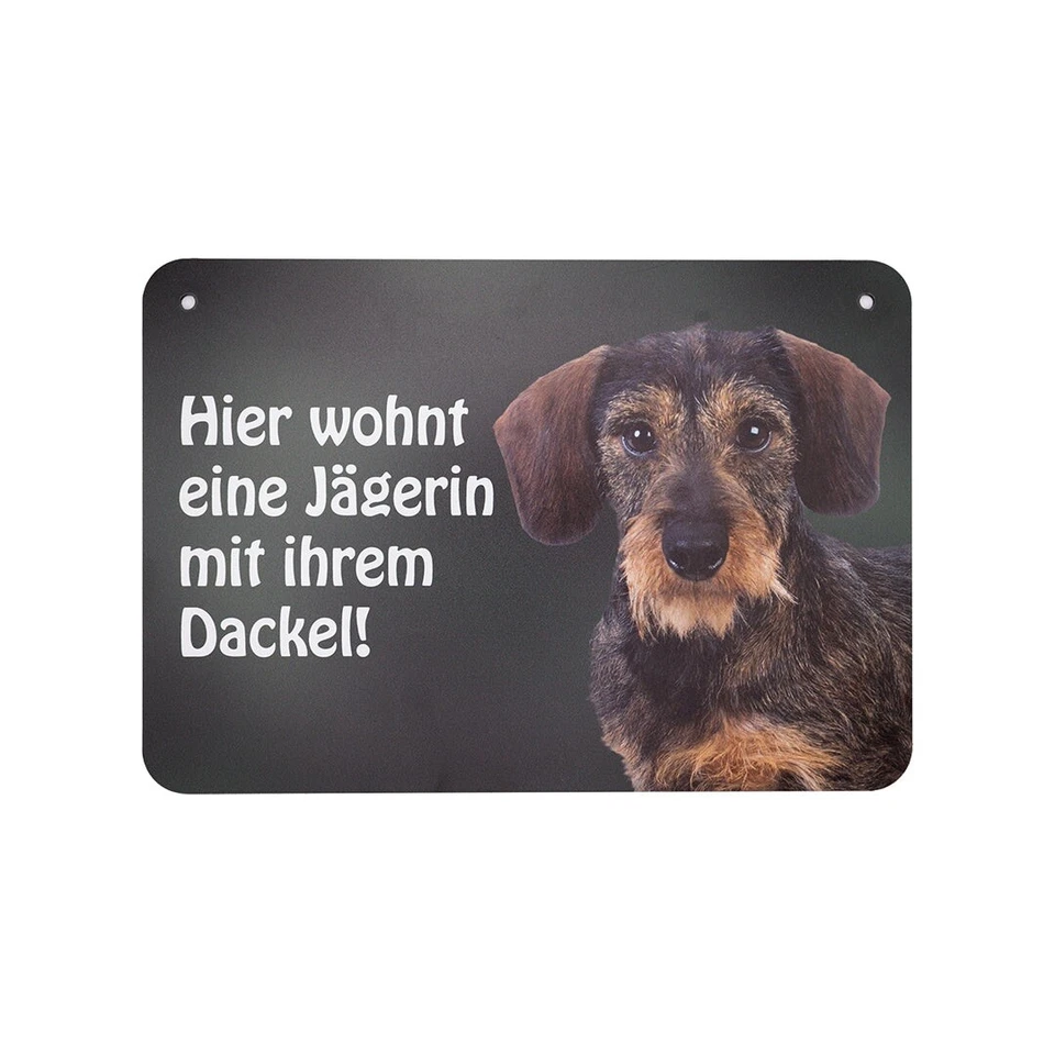 Dackel Schild - Rauhaardackel "Hier wohnt eine Jägerin mit ihrem Dackel!" Teckel - Bild 1 von 4