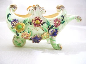 Vintage HANDBEMALT JAPAN PORZELLAN Blumen Schubkarre Pflanzgefäß 6 1/2" WEST PAC - Bild 1 von 10