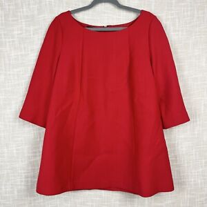 Lafayette 148 Red Wool Crepe Boatneck 3/4 Sleeve Tunic Blouse Top 14 Large