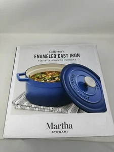 Martha Stewart 4 Quart  Enameled Cast Iron Dutch Oven 100050436 Blue Silver Knob - Picture 1 of 6
