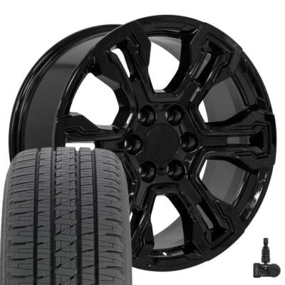 14089 Black 20" Wheels, Bridgestone Tires & TPMS Set Fits GMC Chevy Cadillac - Image 1 of 4