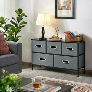 Chest of Fabric 5-Drawers Dresser Furniture Bedroom Storage Organizer Unit Us
