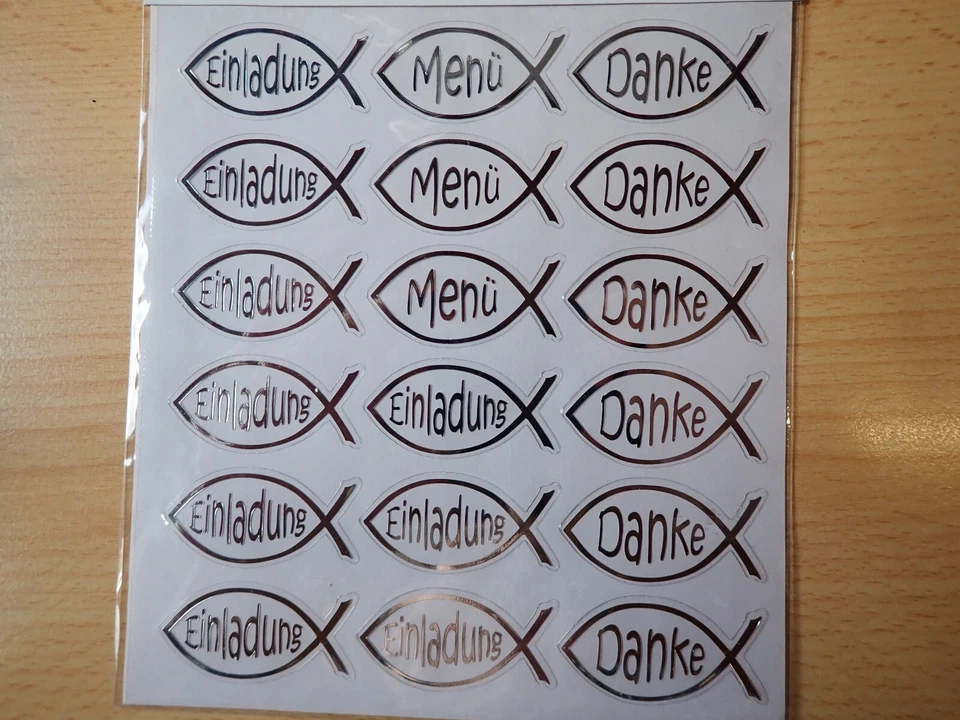 Design Sticker - Fische silber transparent +  Schriftzug Einladung Menü Danke - Bild 1 von 1