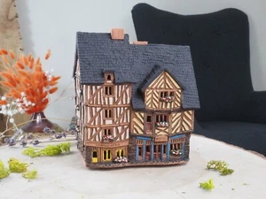 Ceramic Tealight Holder Miniature House in Rennes, France 15 cm Midene Handmade - Picture 1 of 13
