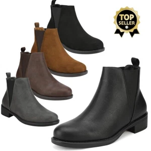 Women Classic Round Toe Low Heel Boots Warm Fur Lining Ankle Boots Slip On Shoes - Picture 1 of 37