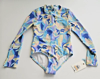 Billabong Girls 7 1 Pc  Bodysuit UV Long Sleeve Rash Guard Swimsuit Blue - Image 1 of 3