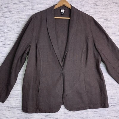 Blazer Eileen Fisher 1X Marrón Un Botón Sin Forro Lino Irlandés Elige Costuras Foto 1 de 4