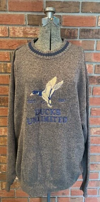 Vintage Ducks Logo Unlimited Embroidered Sweater Tan Blue Marled Duck Hunting XL - Image 1 of 4