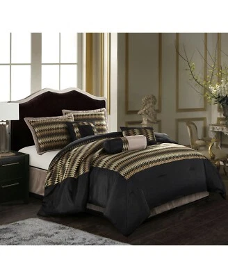 Nanshing Prescott 7 piezas Juego de edredón de tafetán a rayas geométricas - KING - negro Foto 1 de 4