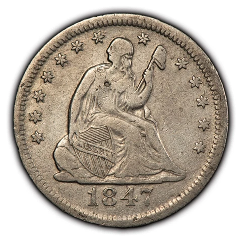 1847-O 25c Seated Liberty Silver Quarter - VF Key Date - SKU-B3530 Cover