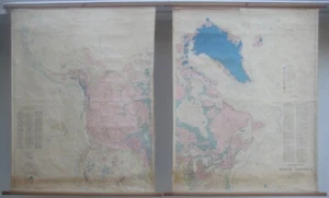 MAPA GLACIAL DE AMÉRICA DEL NORTE 1945 de gran formato 2 hojas con respaldo de lino con llave de color - Imagen 1 de 24