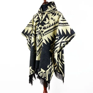 Alpaca wool Mens Unisex Hooded Poncho Aztec all seasons boho hippie Halloween - Picture 1 of 7