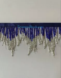 Corneta de vidrio azul oscuro/plata de 3" CHEVRON Ombre borde con cuentas variado - Imagen 1 de 1