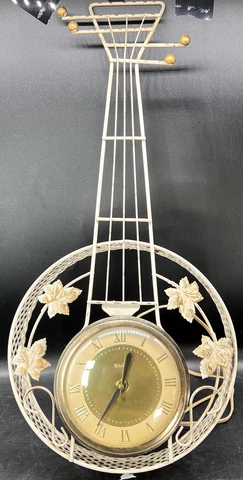 United Mandolin Wall Clock Figural Vintage Mid-Century Modern SEE DESCRIPTION Cover