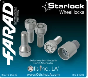 Farad Italian Made Starlocks Wheel Lock Bolts M12x1.25x40 Cone Seat, BLACK - Picture 1 of 6