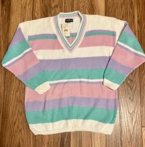 Vintage 70s CABIN CREEK Pastel Cotton Pullover Grandma Sweater Womens L USA Made - Picture 1 of 10