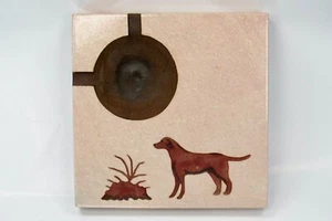 Vintage Ashtray Engraved Retriever Dog Heavy Square Stone or Marble - Picture 1 of 13