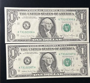 (2) (UNC) 1981 $1 Consecutive # Dallas Federal Reserve Notes-A111 - Picture 1 of 2