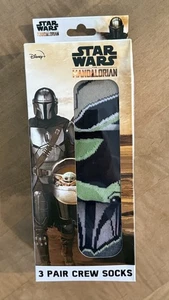 NEW Star Wars Mandalorian  3 pack Men's crew socks Shoe size 6-12 NIB Yoda Grogu - Picture 1 of 13