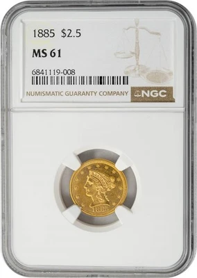 1885 $2 1/2 Gold Liberty MS61 NGC 950259-5 - Image 1 of 4
