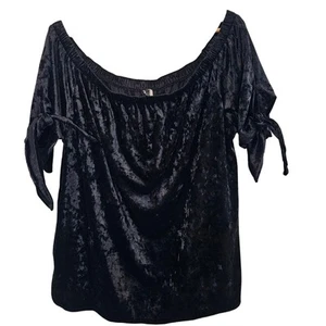 Vintage MOA Y2K Velvet Blouse Women Size 2X Black Whimsygoth Witchy Stretchy Top - Picture 1 of 6