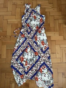 OASIS Ladies Dress Hankerchief Hem - Size Small - Floral Halterneck - EX CON - Picture 1 of 4
