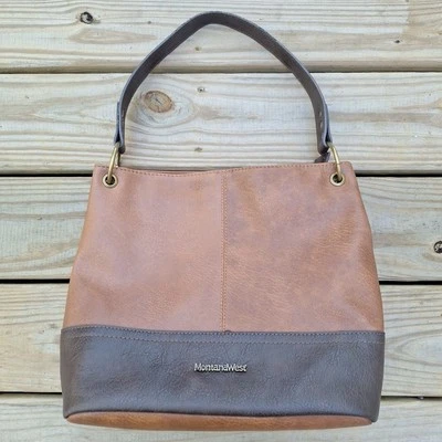 Montana West Western Hobo Bag Purse Shoulder Two Tone Vegan Brown Faux Leather - Image 1 of 4