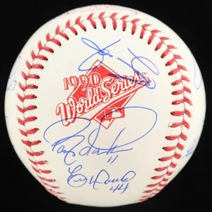1990 World Series Cincinnati Reds Team Signed Baseball by 8 B. Larkin & E. Davis - Picture 1 of 7