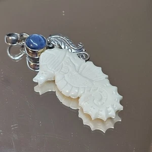 Seahorse Carved Pendant Sterling Silver Gemstone 925 Nature Theme Natural - Picture 1 of 6