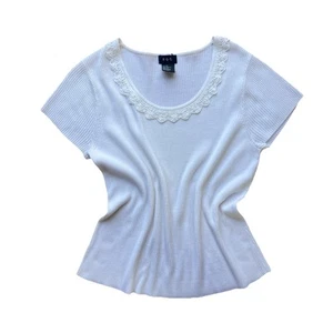 R.Q.T Signature Style Women's XL White Scoop Neck Ribbed Stretch Pullover - Picture 1 of 8