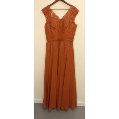 Elegant Terracotta Chiffon Dress Formal Mother of Bride/Groom Gown Sz 14/#8203 - Image 1 of 4