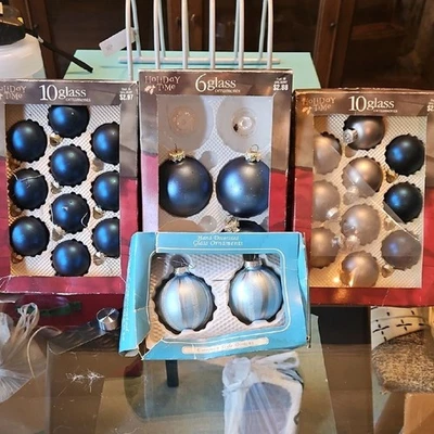 Collection of 25 Blue and Silver Glass Ornaments - Image 1 of 4