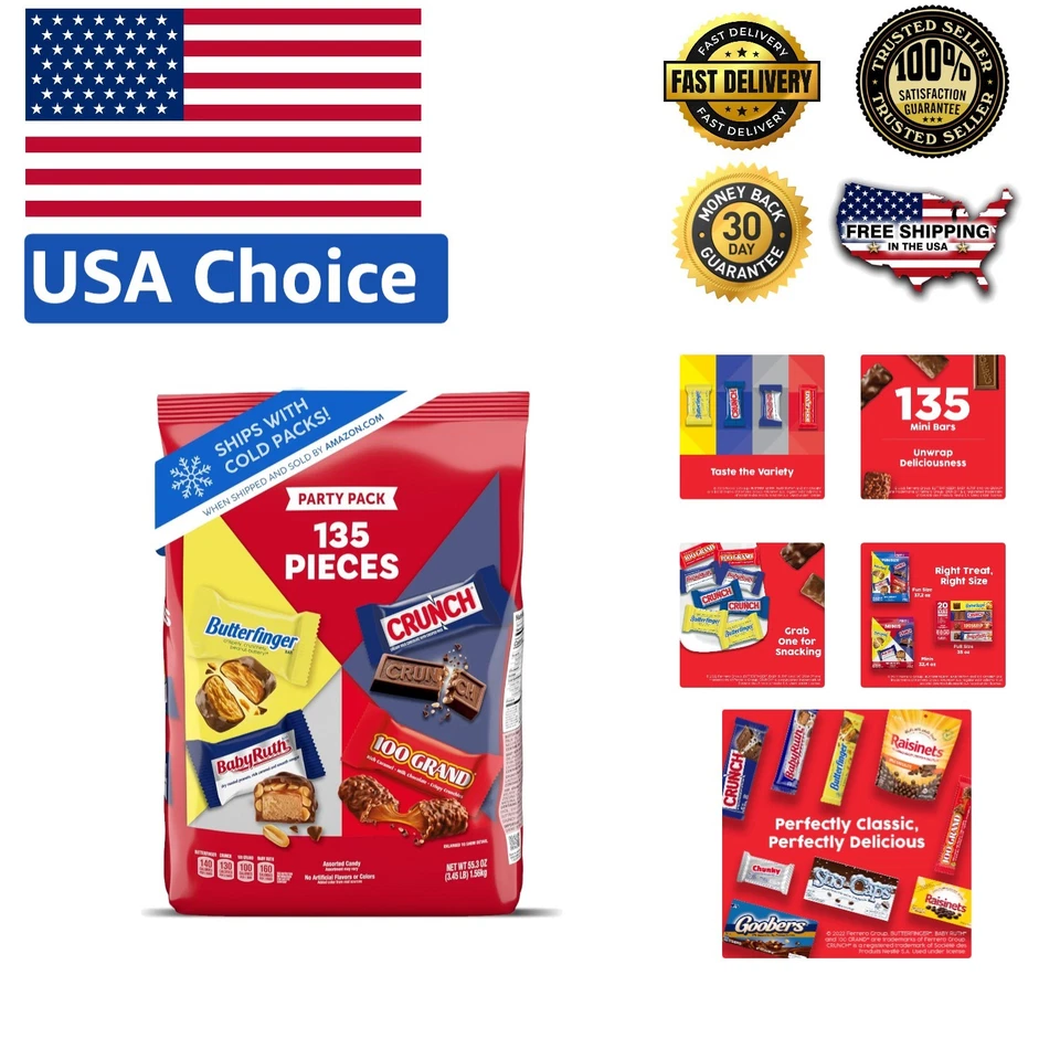 Butterfinger CRUNCH Baby Ruth 100 Grand Minis Assorted Candy Bars Great ...