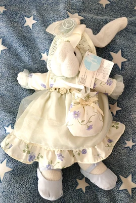 Vintage Russ Berrie Knit Spring Breeze Bunny Rabbit Floral Dress Soft Toy Tagged - Image 1 of 4
