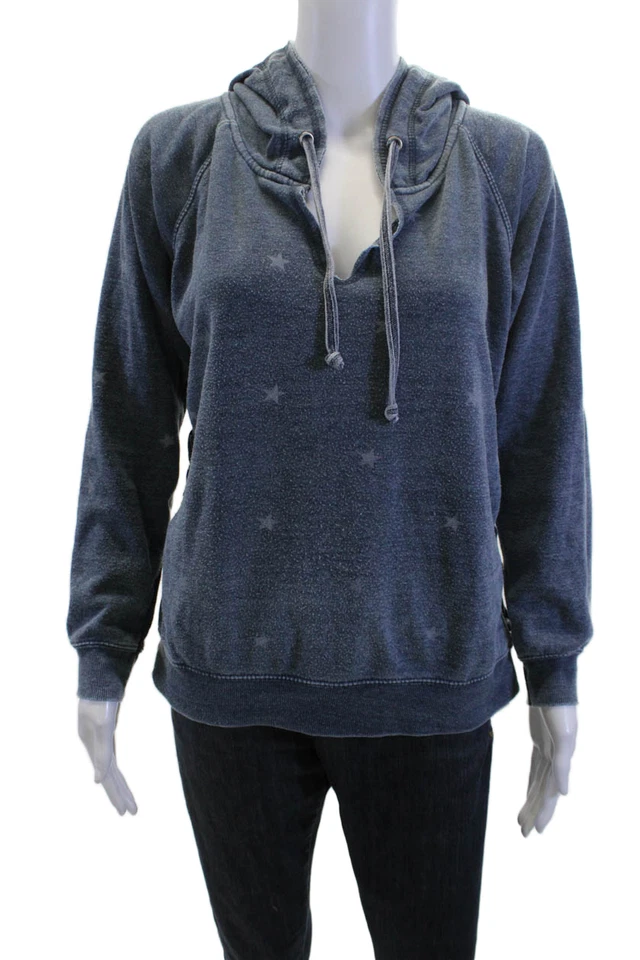 Sudadera con Capucha Henley Vintage Havana Mujer Azul Oscuro Estrellas Cordón L/S Talla S Foto 1 de 4