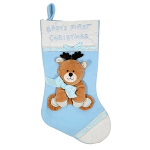 Babys First Christmas Stocking Blue Reindeer Plush Fleece St Nicks Choice Infant - Picture 1 of 5