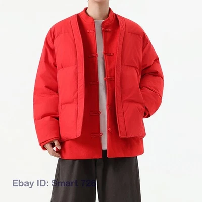 New Tang Style Winter Mens Thick Hanfu Stand Collar Casual Cotton Padded Jacket - Image 1 of 4