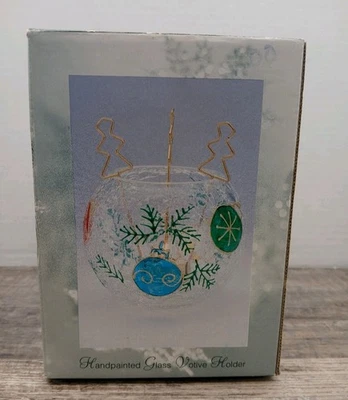 Believe In Old Country pintado a mano vidrio agrietado candelabro/soporte votivo nuevo en caja Foto 1 de 4