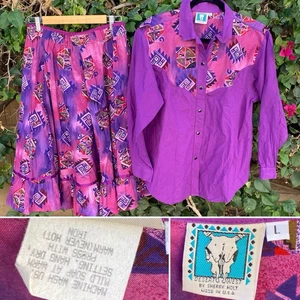 Vintage Desert West Sherry Holt Western Shirt Full Skirt Set Purple Southwestern - Picture 1 of 24