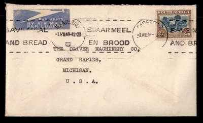 DR WHO 1946 SOUTH AFRICA AIRMAIL CAPETOWN SLOGAN CANCEL TO USA w17367 - Image 1 of 2