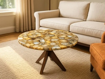 Mesa de centro de ágata amarilla natural - Muebles de piedras preciosas hechos a mano - Arte de lujo Foto 1 de 4