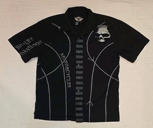 Camicia Harley Davidson con bottoni manica corta teschio negozio AOP meccanico taglia M - Foto 1 di 10