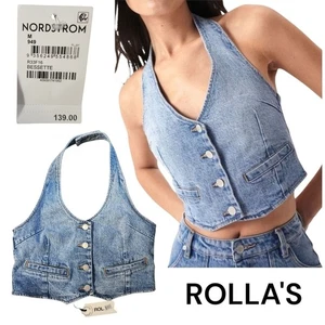 Rolla's Blue Denim Halter Vest Top Bessette Size 10M Organic Cotton NWT $139 - Picture 1 of 13