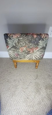 Vintage Wooden Ottoman Foot Stool with Padded Tapestry Top Hidden Storage - Image 1 of 4