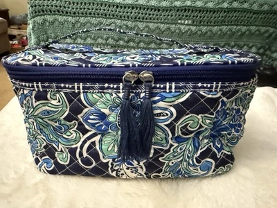 Modella Women’s Cosmetic Make Up Bag Blue Mandala Design Small Box Zipper Lunch - Image 1 of 3