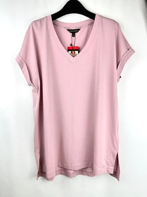 Camiseta para mujer Banana Republic Top cuello en V manga enrollada M mezcla de algodón Foto 1 de 4